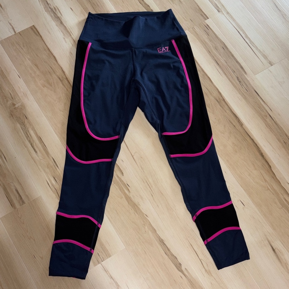 Emporio Armani Navy Blue Leggings with Hot Pink Piping